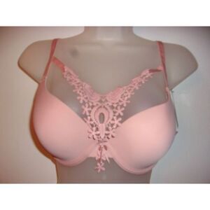Youmita Peach/Beige floral embroidery plunge 34C Bra NWT